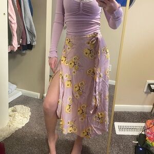 Madewell Lavender Floral Wrap Midi Skirt with Yellow Blooms